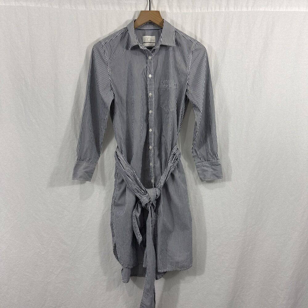 J. Crew Classic Fit Crisp Cotton Poplin Striped Shirtdress Womens Sz 4P Preppy